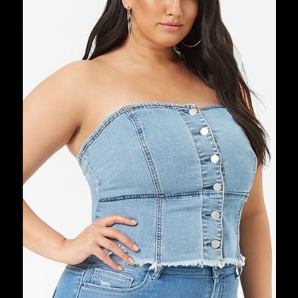 Forever 21 Plus denim strapless top 2x
